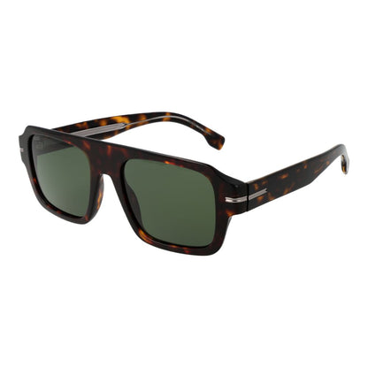 Hugo Boss Men’s Sunglasses – Brown Rectangular Frame, Green Lenses