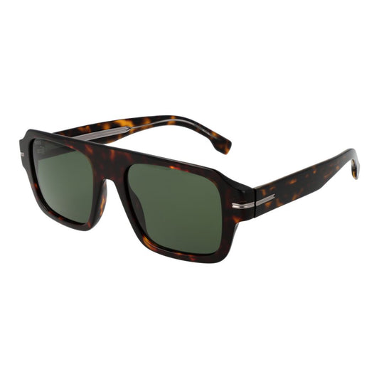 Hugo Boss Men’s Sunglasses – Brown Rectangular Frame, Green Lenses