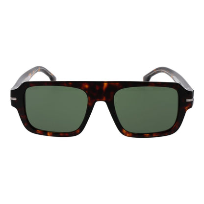 Hugo Boss Men’s Sunglasses – Brown Rectangular Frame, Green Lenses