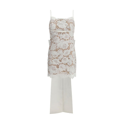 Self-Portrait Short Satin Dress with Lace Bow