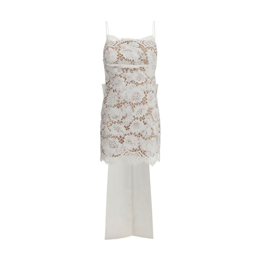 Self-Portrait Short Satin Dress with Lace Bow