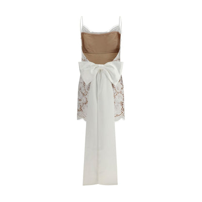 Self-Portrait Short Satin Dress with Lace Bow