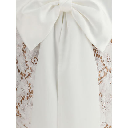 Self-Portrait Short Satin Dress with Lace Bow