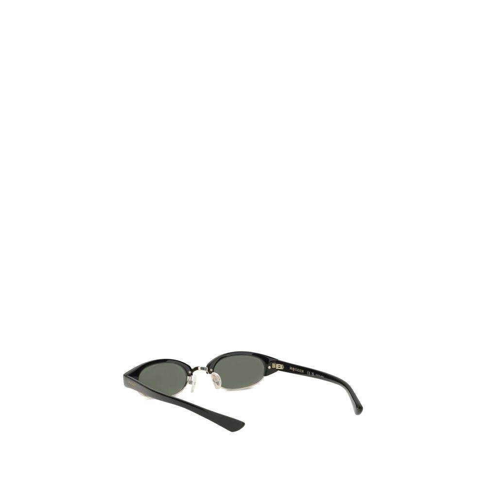 Alexander McQueen AW25 Ellipse Oval-Frame Sunglasses in Black