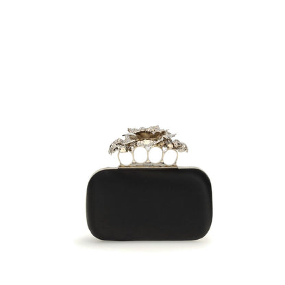 Alexander McQueen Black Carnation Knuckle Ring Clutch with Crystals
