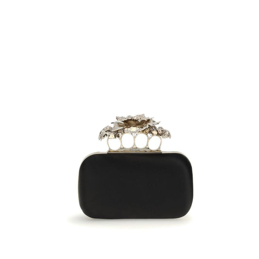 Alexander McQueen Black Carnation Knuckle Ring Clutch with Crystals