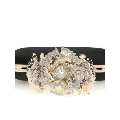 Alexander McQueen Black Carnation Knuckle Ring Clutch with Crystals