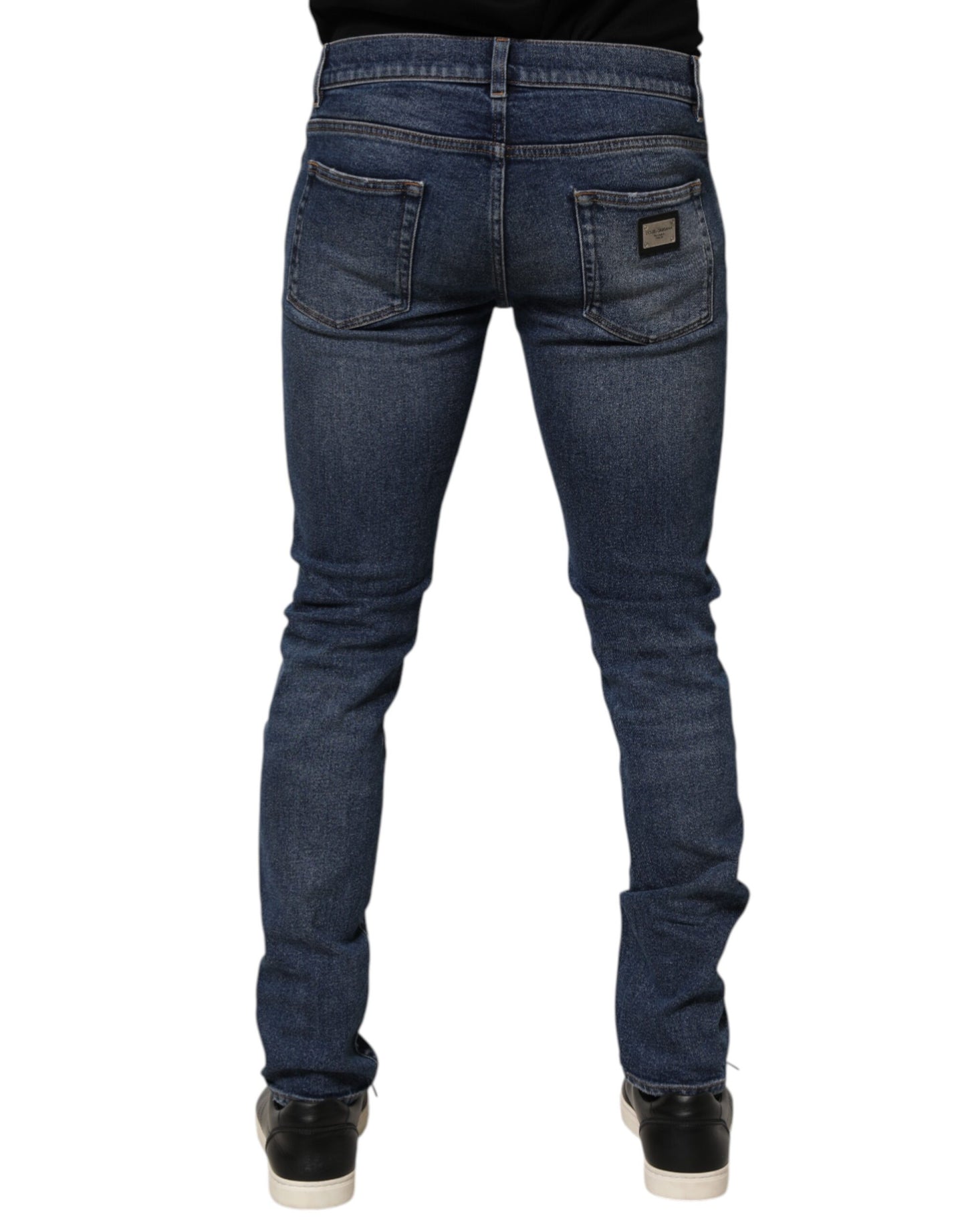 Dolce & Gabbana Blue Cotton Logo Plaque Skinny Jeans for Men