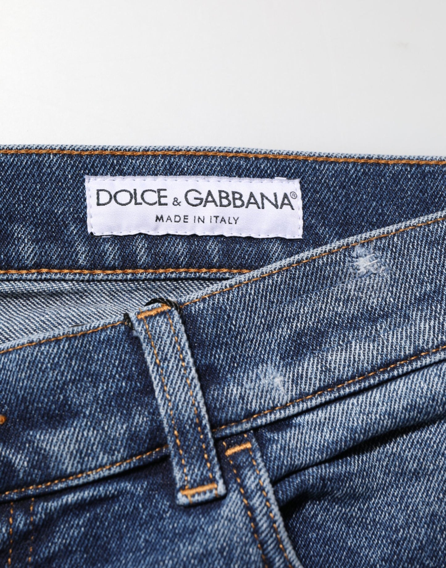 Dolce & Gabbana Blue Cotton Logo Plaque Skinny Jeans for Men