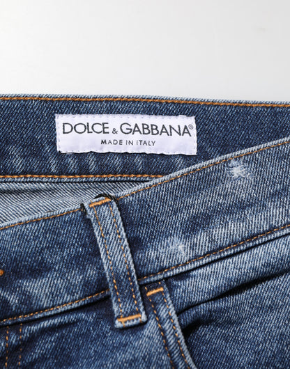 Dolce & Gabbana Blue Cotton Logo Plaque Skinny Jeans for Men