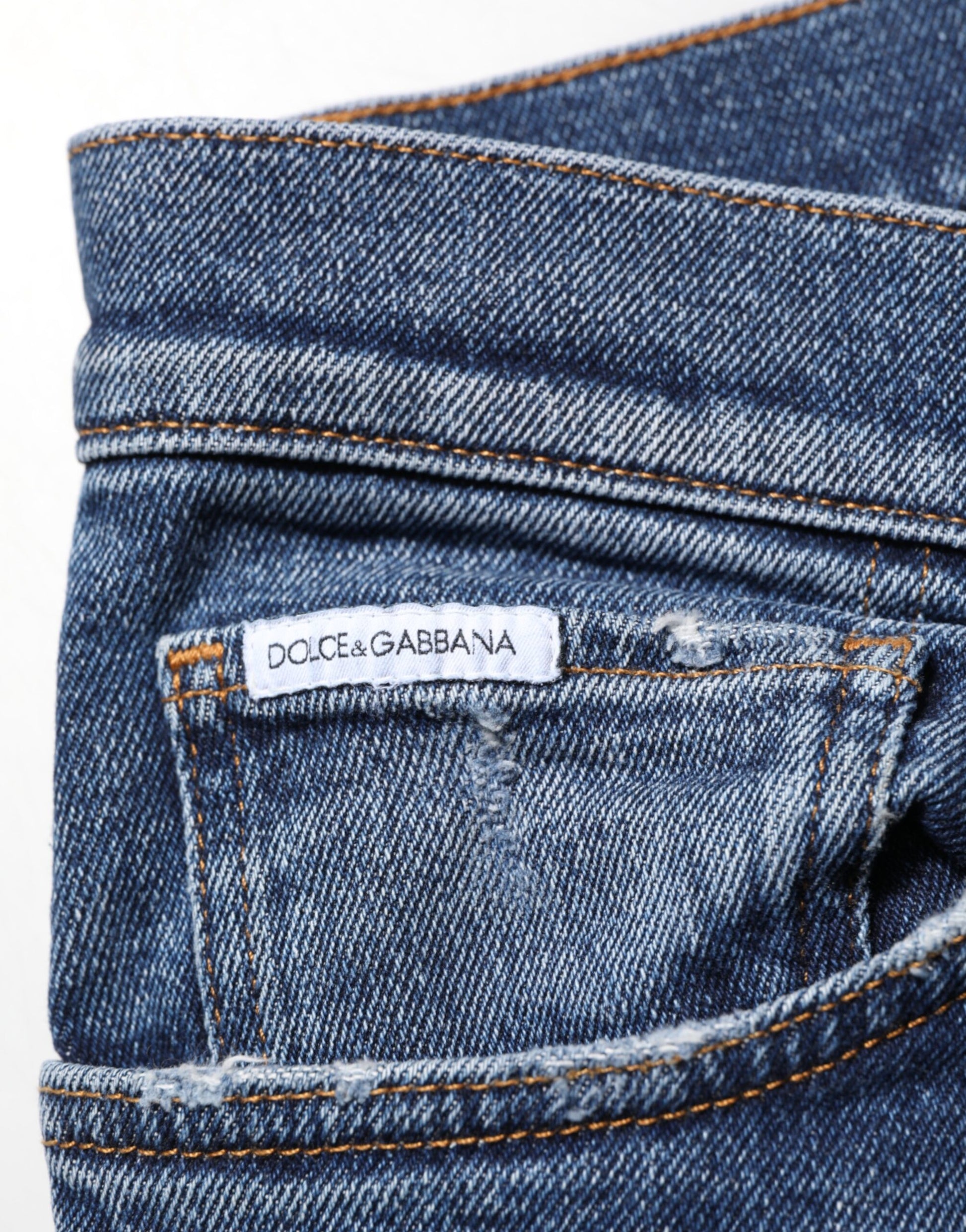 Dolce & Gabbana Blue Cotton Logo Plaque Skinny Jeans for Men