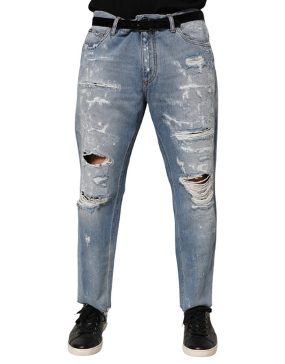 Dolce & Gabbana Blue Distressed Ripped Denim Pants