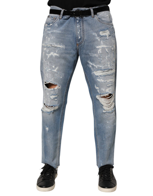 Dolce & Gabbana Blue Distressed Ripped Denim Pants
