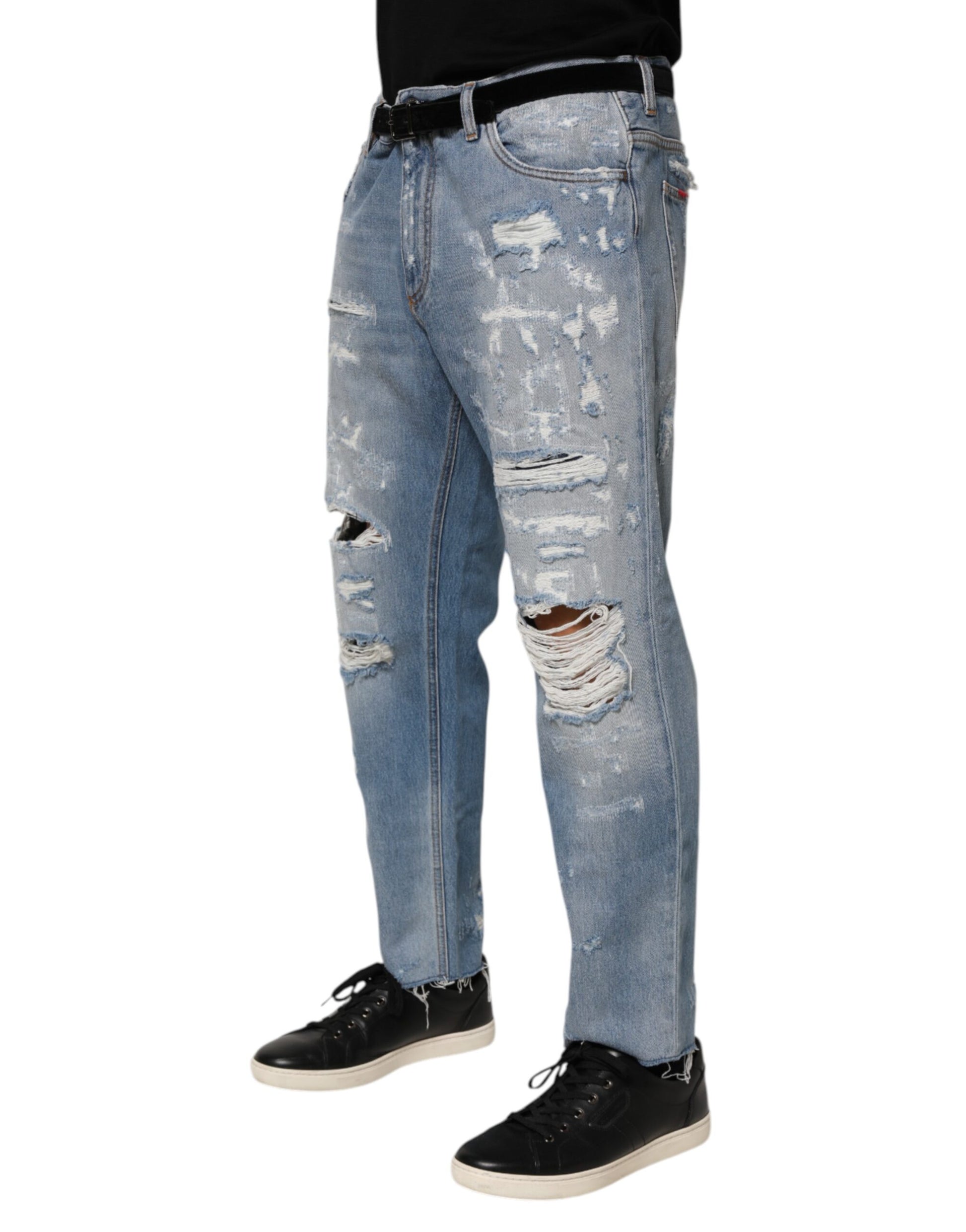 Dolce & Gabbana Blue Distressed Ripped Denim Pants