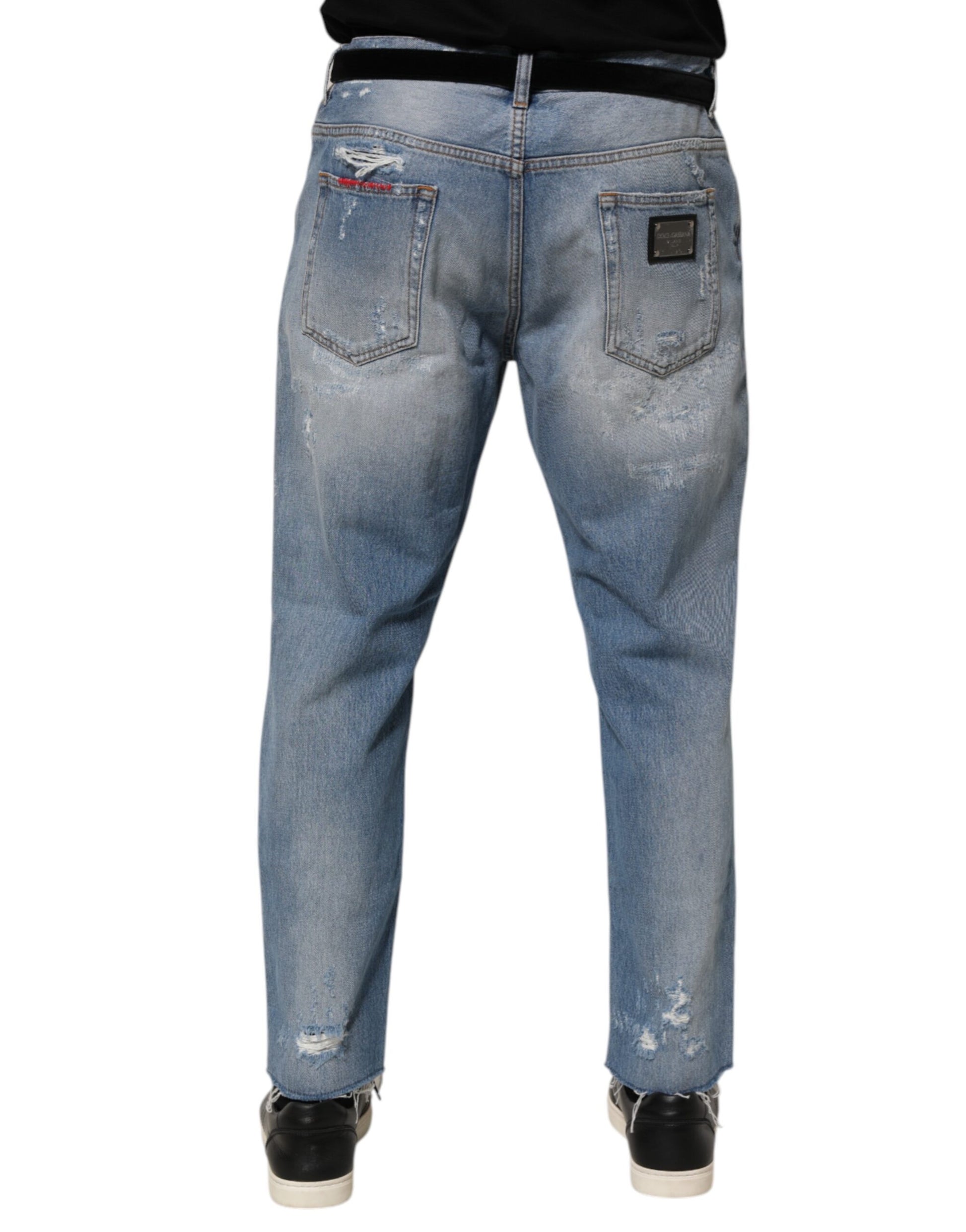 Dolce & Gabbana Blue Distressed Ripped Denim Pants