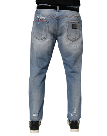 Dolce & Gabbana Blue Distressed Ripped Denim Pants