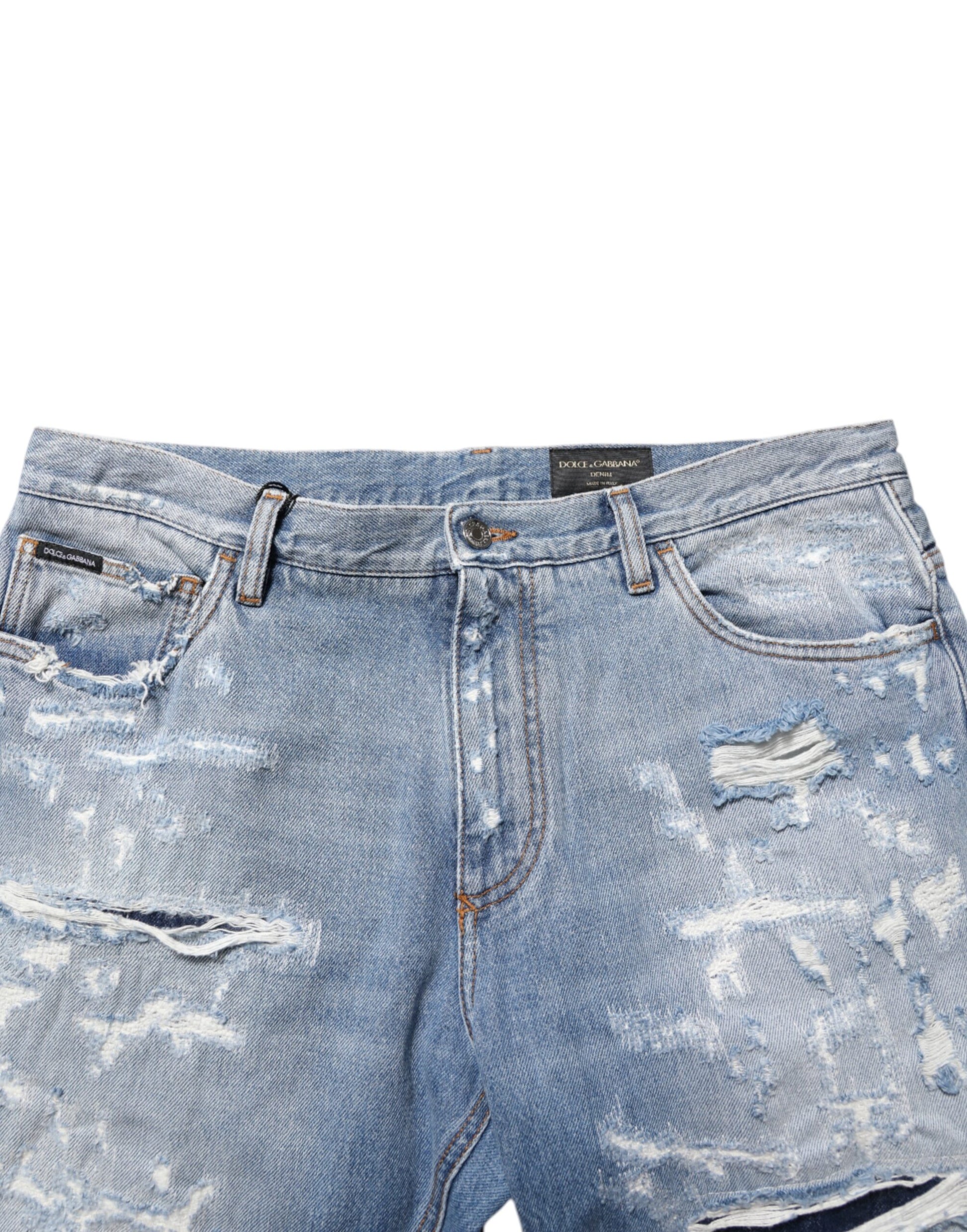 Dolce & Gabbana Blue Distressed Ripped Denim Pants