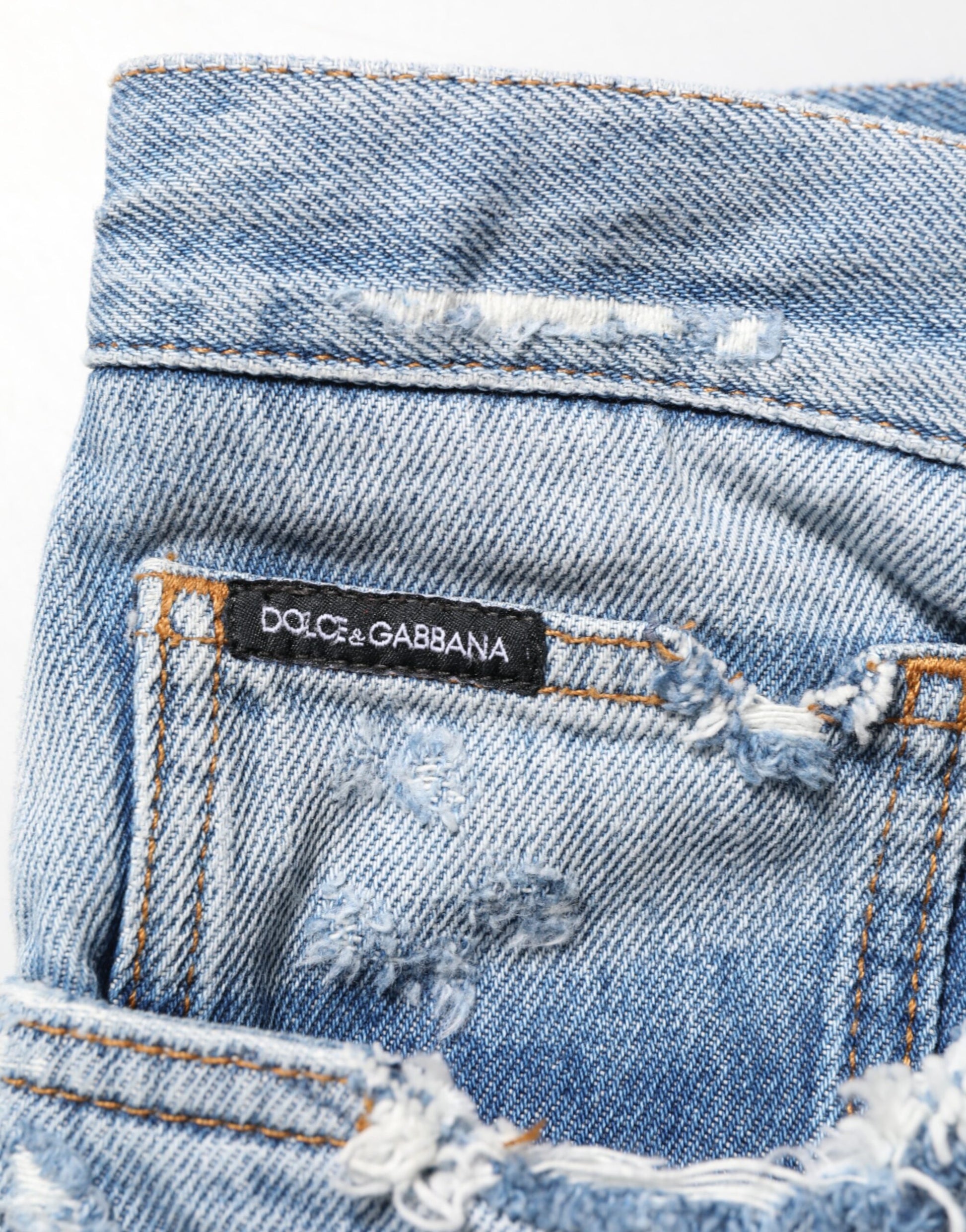 Dolce & Gabbana Blue Distressed Ripped Denim Pants