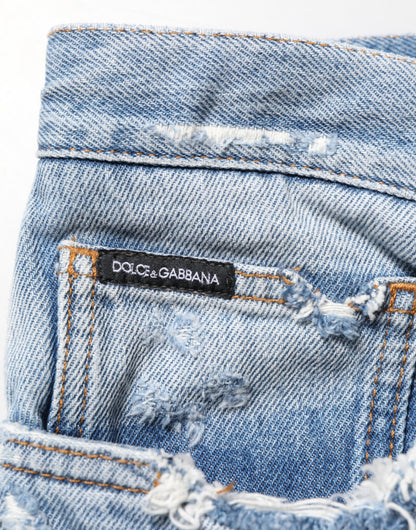 Dolce & Gabbana Blue Distressed Ripped Denim Pants
