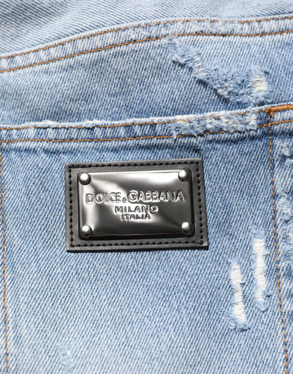 Dolce & Gabbana Blue Distressed Ripped Denim Pants