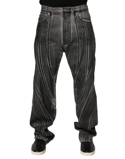 Dolce & Gabbana Black Grey Graphic Print Denim Pants