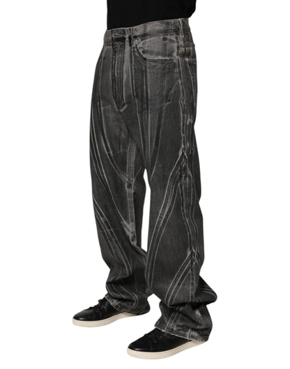 Dolce & Gabbana Black Grey Graphic Print Denim Pants