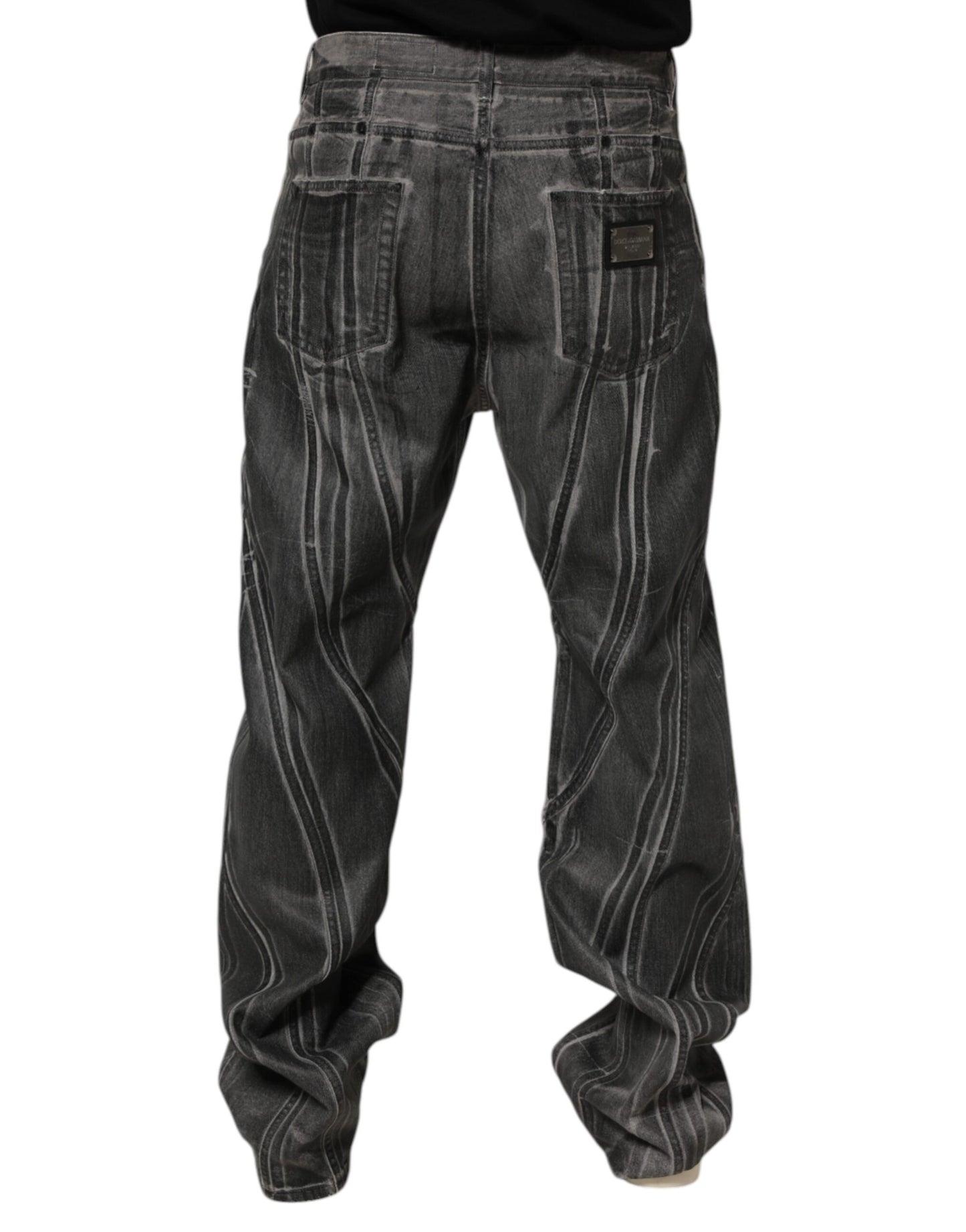Dolce & Gabbana Black Grey Graphic Print Denim Pants
