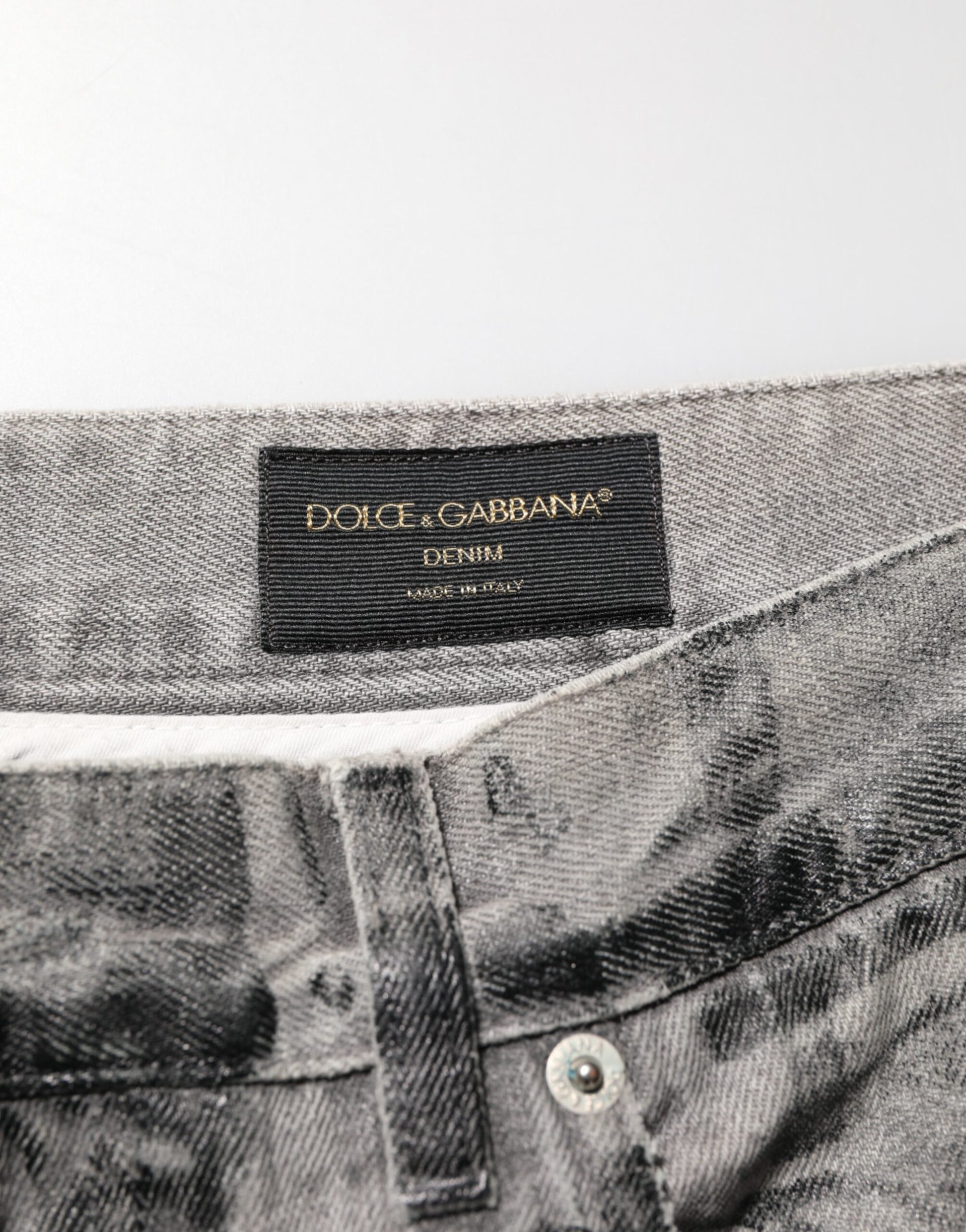 Dolce & Gabbana Black Grey Graphic Print Denim Pants