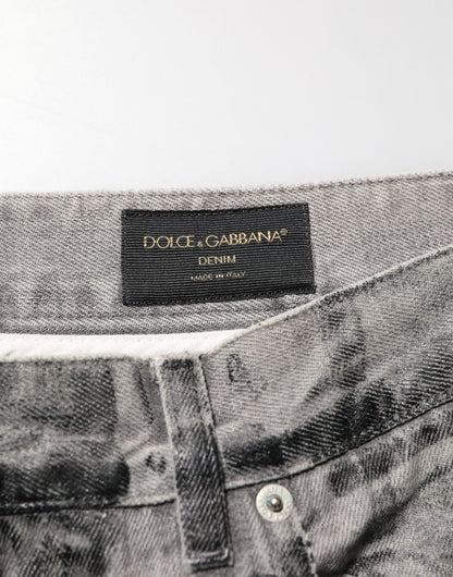 Dolce & Gabbana Black Grey Graphic Print Denim Pants