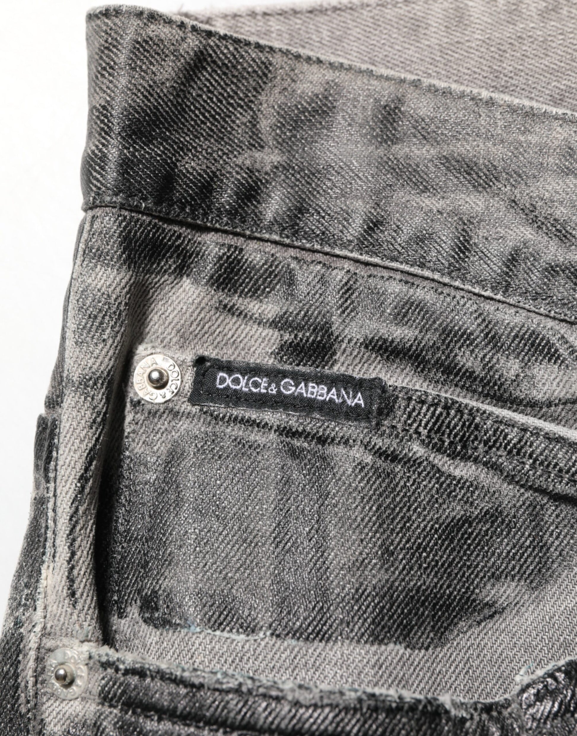 Dolce & Gabbana Black Grey Graphic Print Denim Pants
