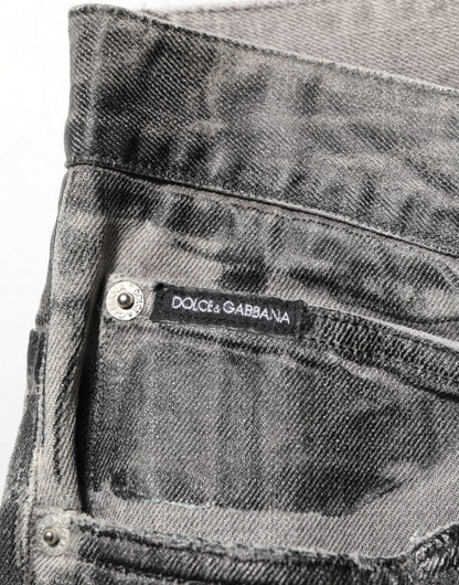 Dolce & Gabbana Black Grey Graphic Print Denim Pants