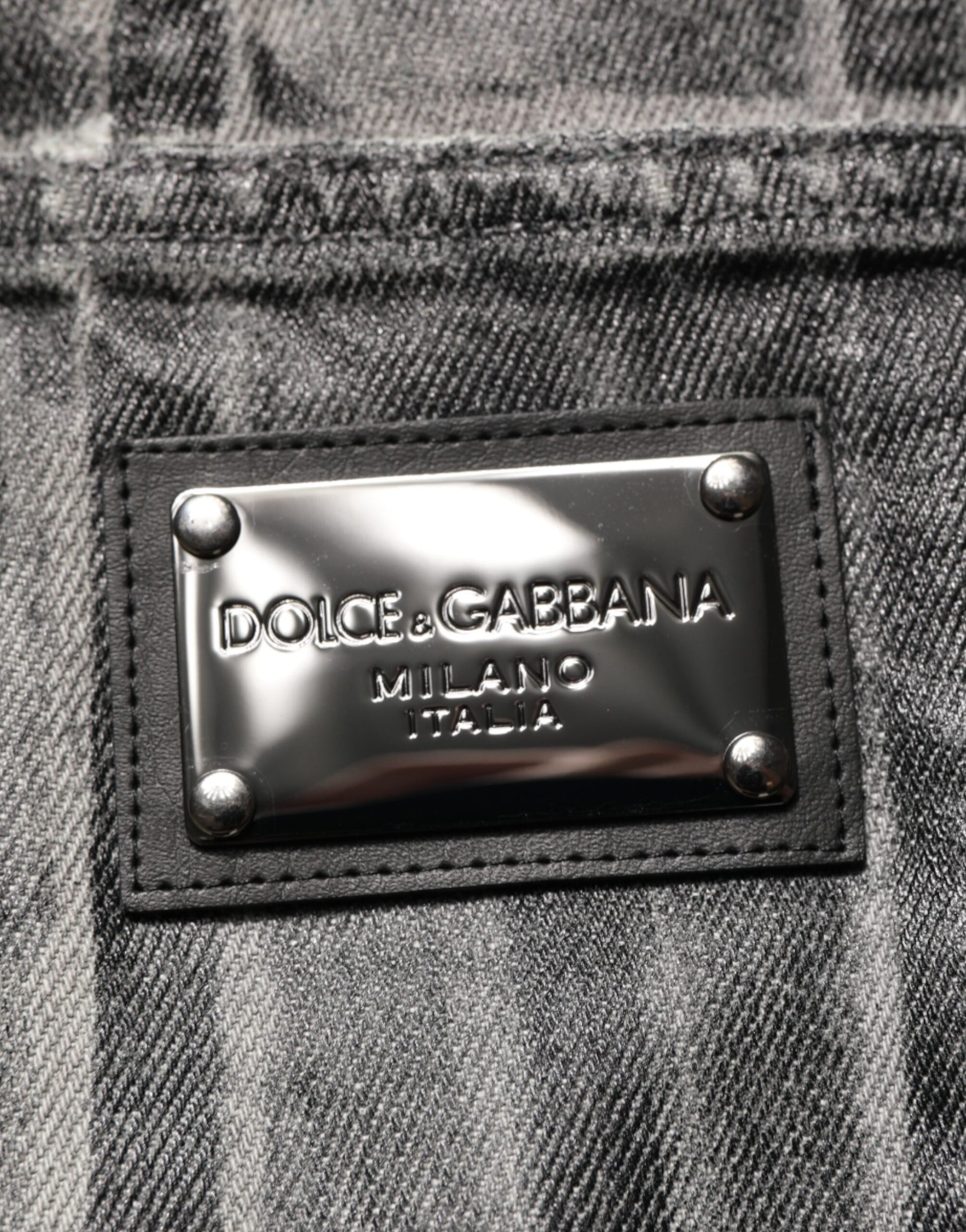 Dolce & Gabbana Black Grey Graphic Print Denim Pants