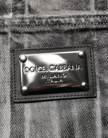 Dolce & Gabbana Black Grey Graphic Print Denim Pants