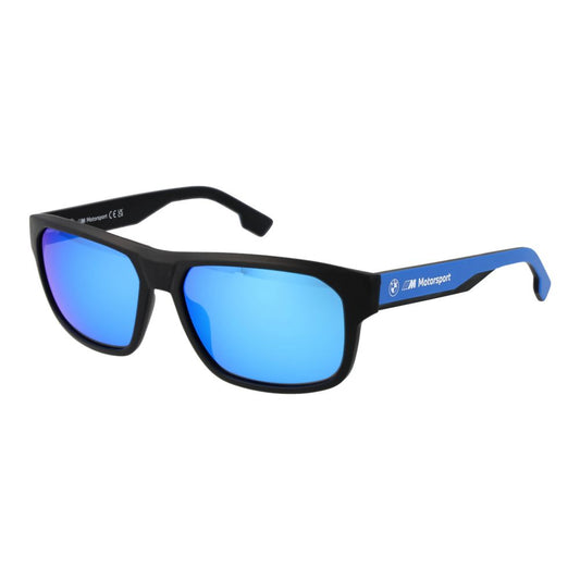 BMW Motorsport Men's Sunglasses – Black Rectangle Frame, Blue Mirrored Lenses