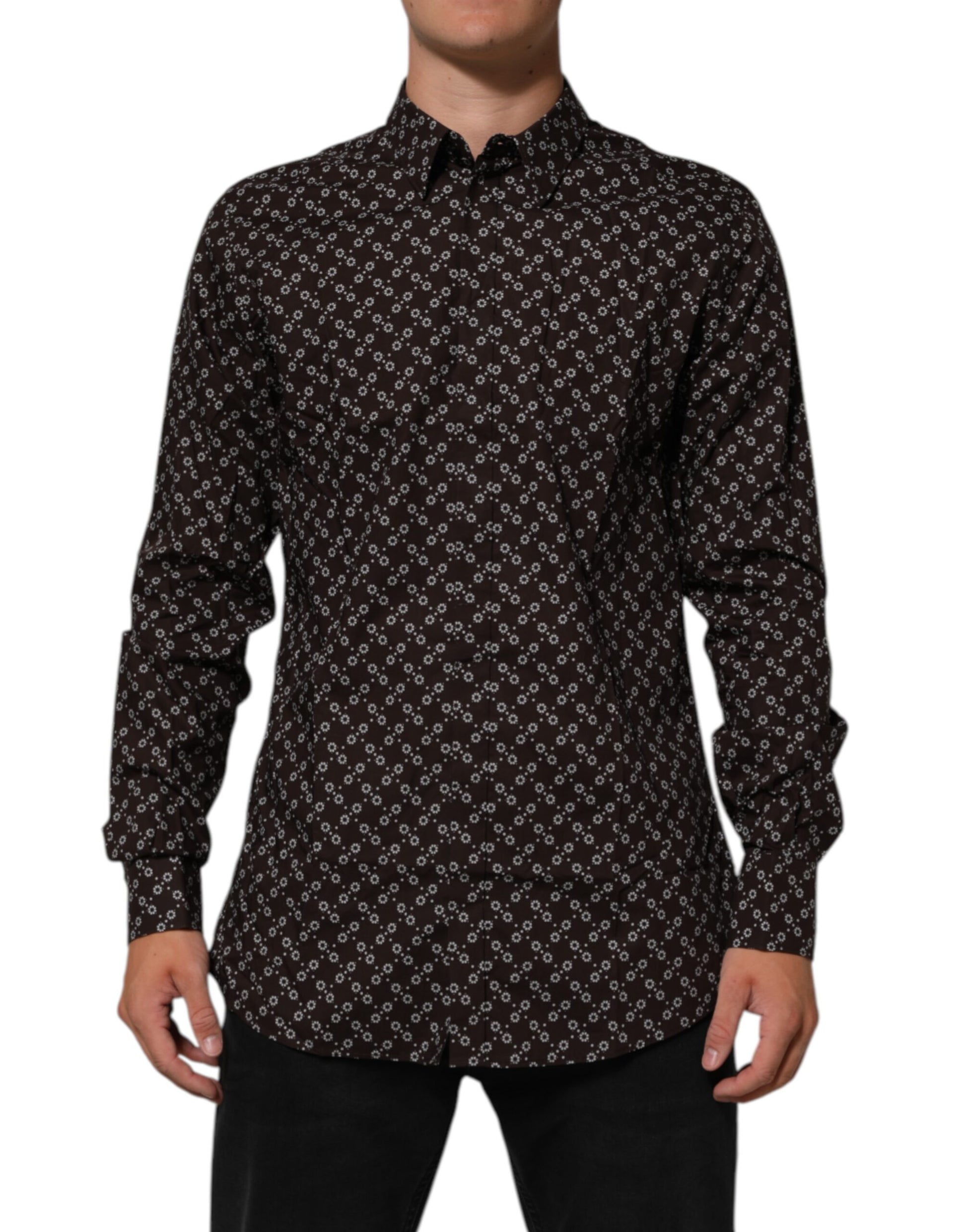 Dolce & Gabbana Brown Floral Collared GOLD Formal Dress Shirt