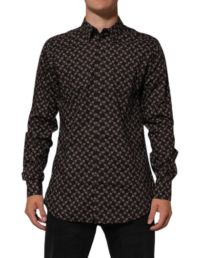 Dolce & Gabbana Brown Floral Collared GOLD Formal Dress Shirt