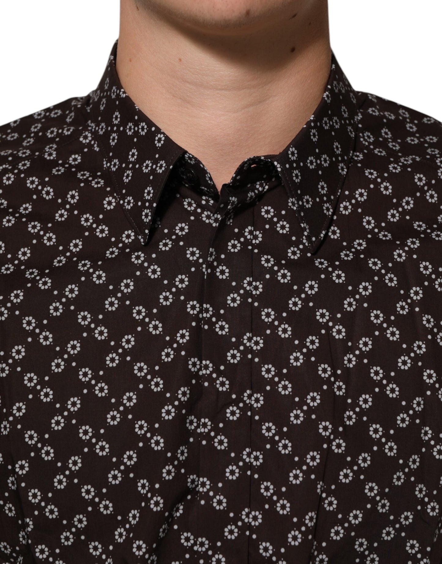 Dolce & Gabbana Brown Floral Collared GOLD Formal Dress Shirt