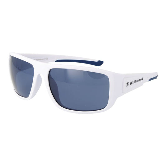 BMW Motorsport Men’s Sunglasses – White Full-Rim Frame, Blue Mirrored Lenses