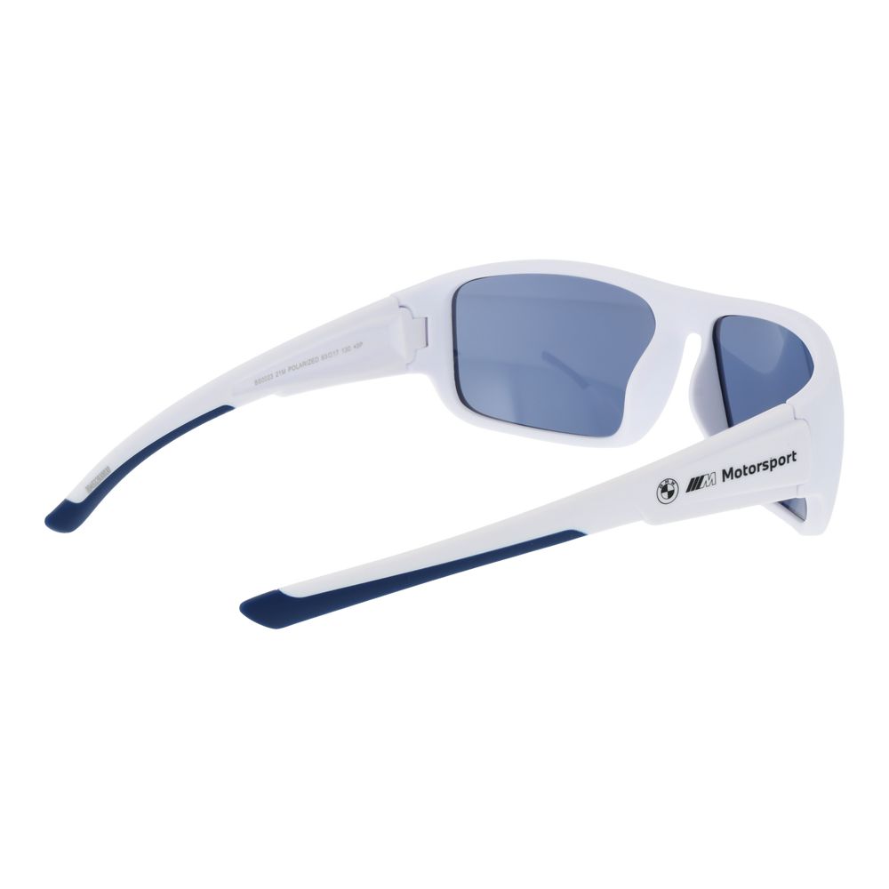 BMW Motorsport Men’s Sunglasses – White Full-Rim Frame, Blue Mirrored Lenses
