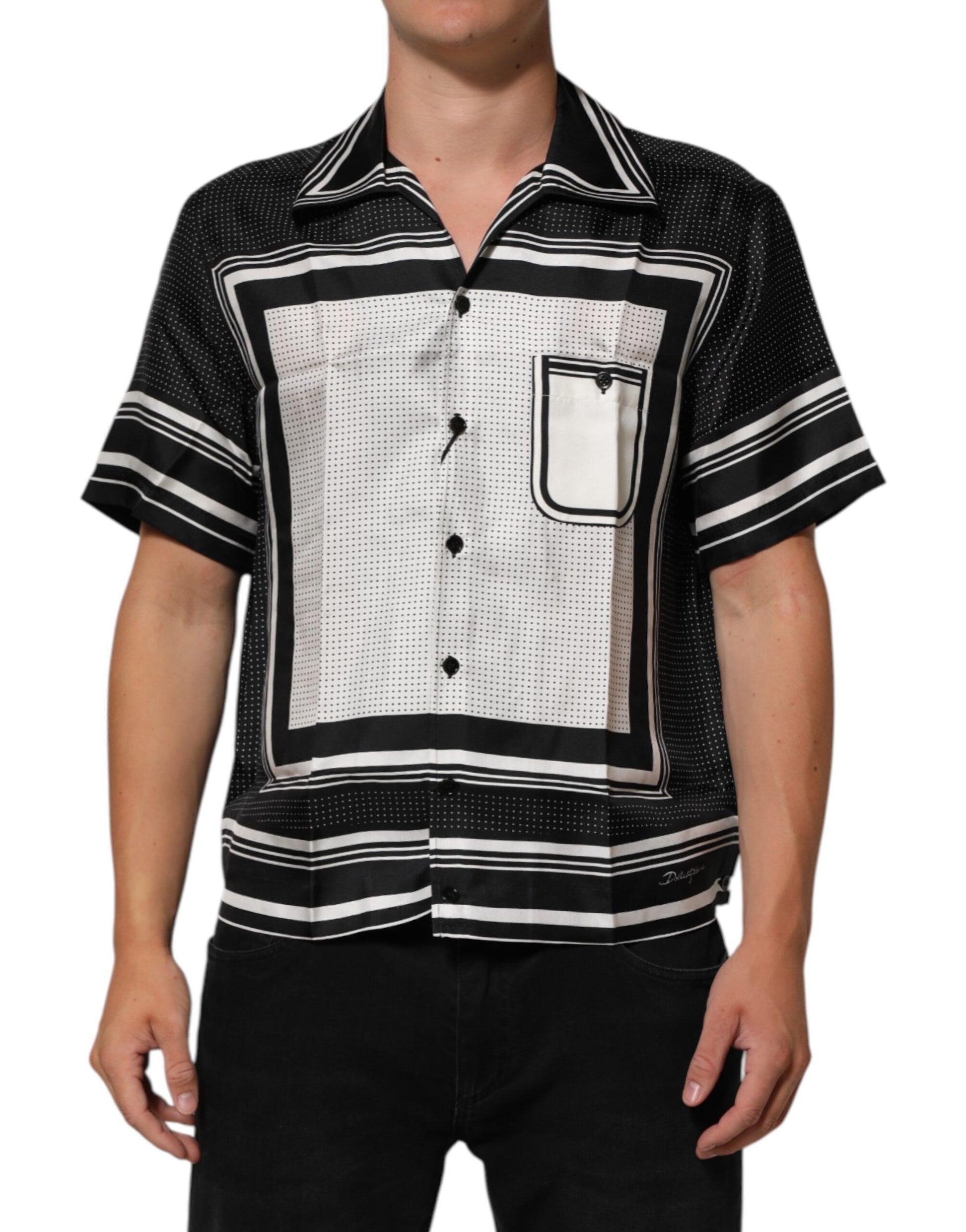 Dolce & Gabbana Black White Stripe Dot Print Casual Polo Shirt