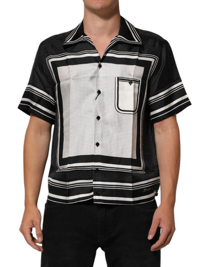 Dolce & Gabbana Black White Stripe Dot Print Casual Polo Shirt