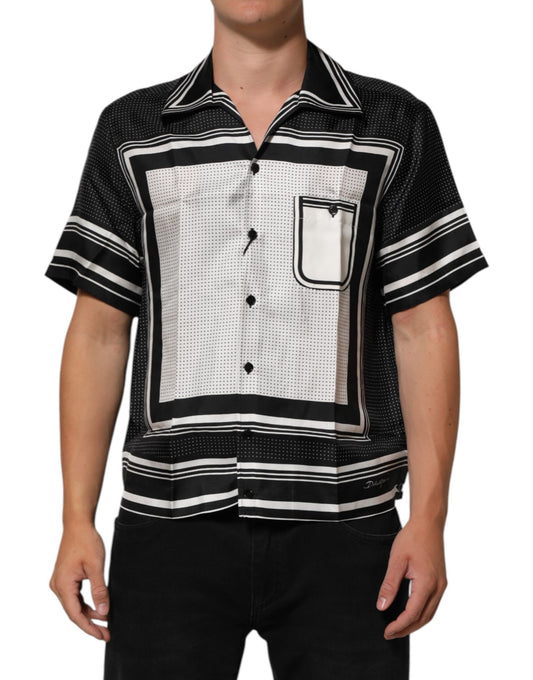 Dolce & Gabbana Black White Stripe Dot Print Casual Polo Shirt