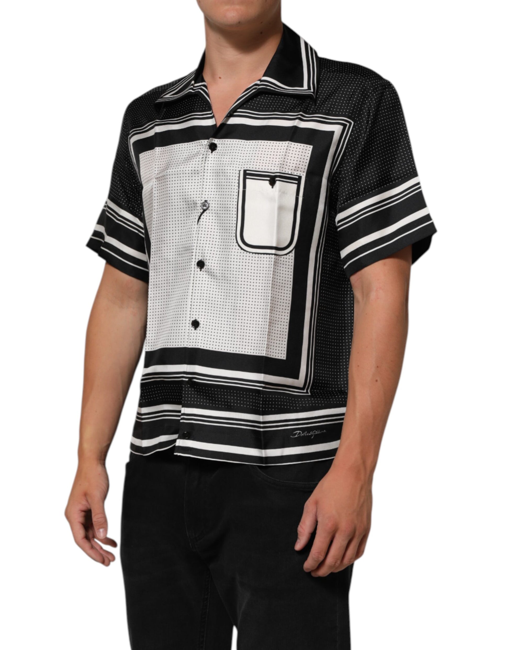 Dolce & Gabbana Black White Stripe Dot Print Casual Polo Shirt