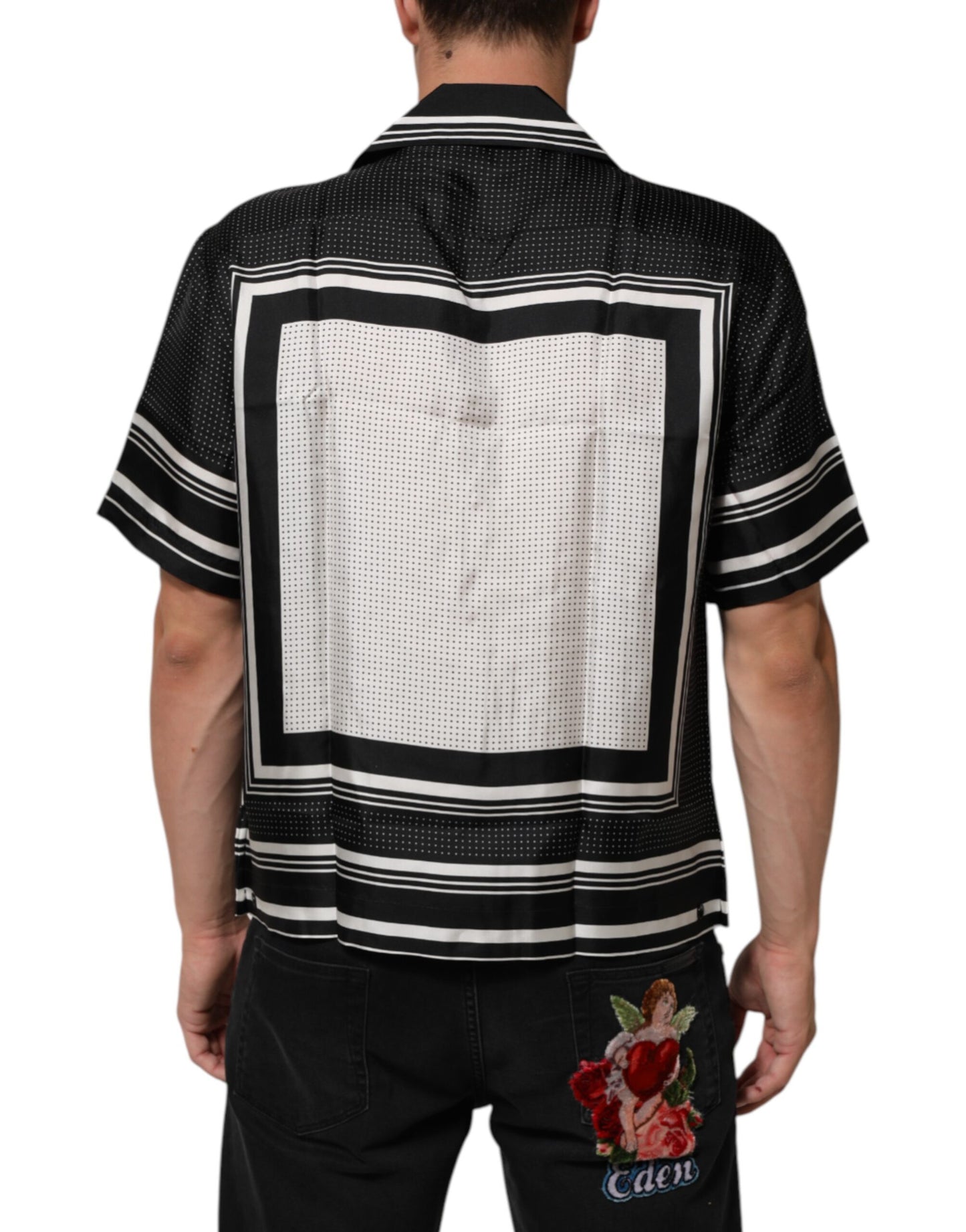 Dolce & Gabbana Black White Stripe Dot Print Casual Polo Shirt