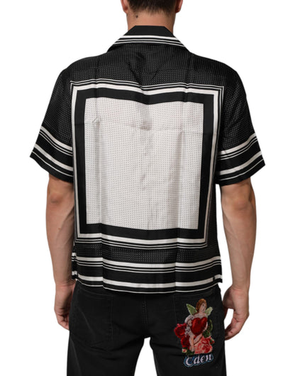 Dolce & Gabbana Black White Stripe Dot Print Casual Polo Shirt