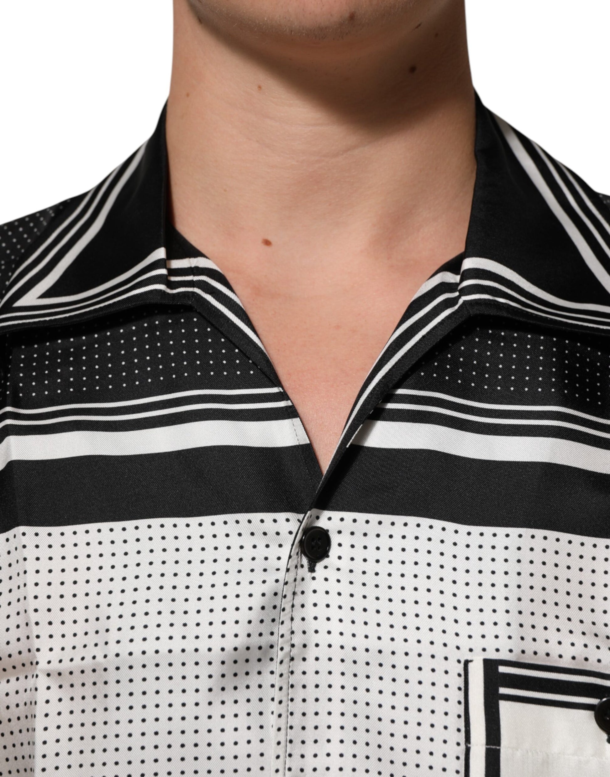 Dolce & Gabbana Black White Stripe Dot Print Casual Polo Shirt