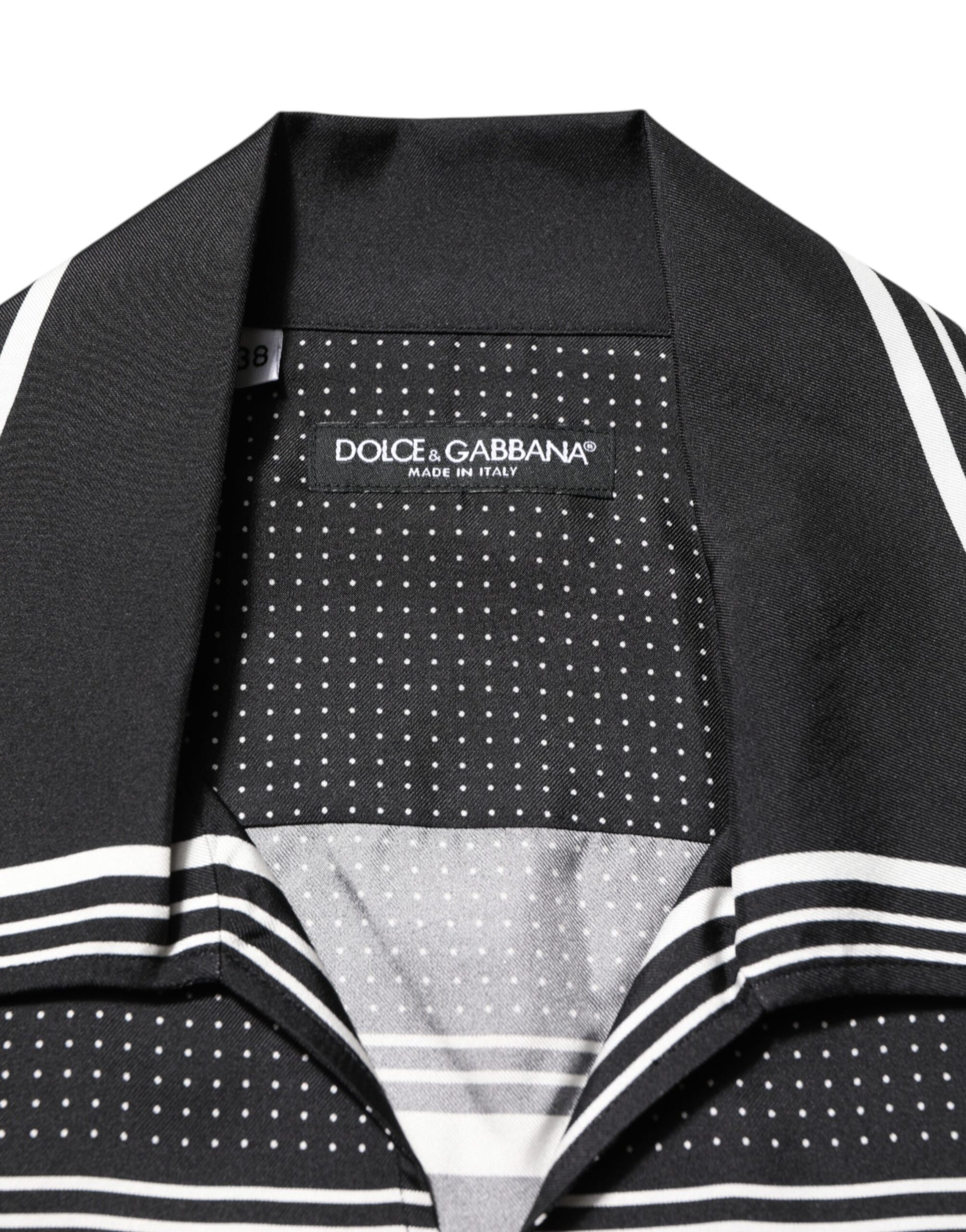 Dolce & Gabbana Black White Stripe Dot Print Casual Polo Shirt