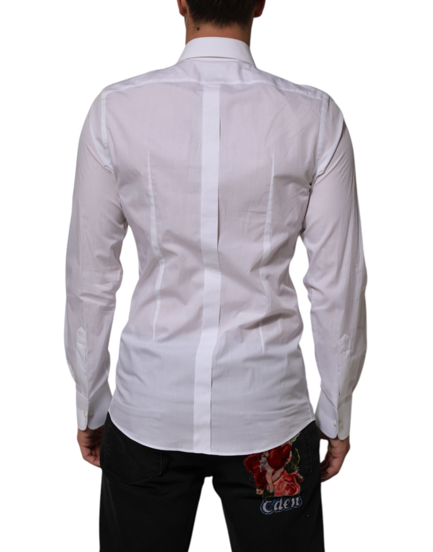 Dolce & Gabbana White Cotton DG Logo Pearl Gold Formal Shirt