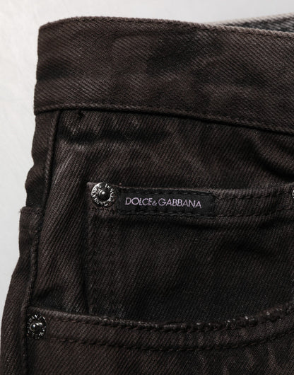 Dolce & Gabbana Black Cotton Tattered Denim Bermuda Shorts
