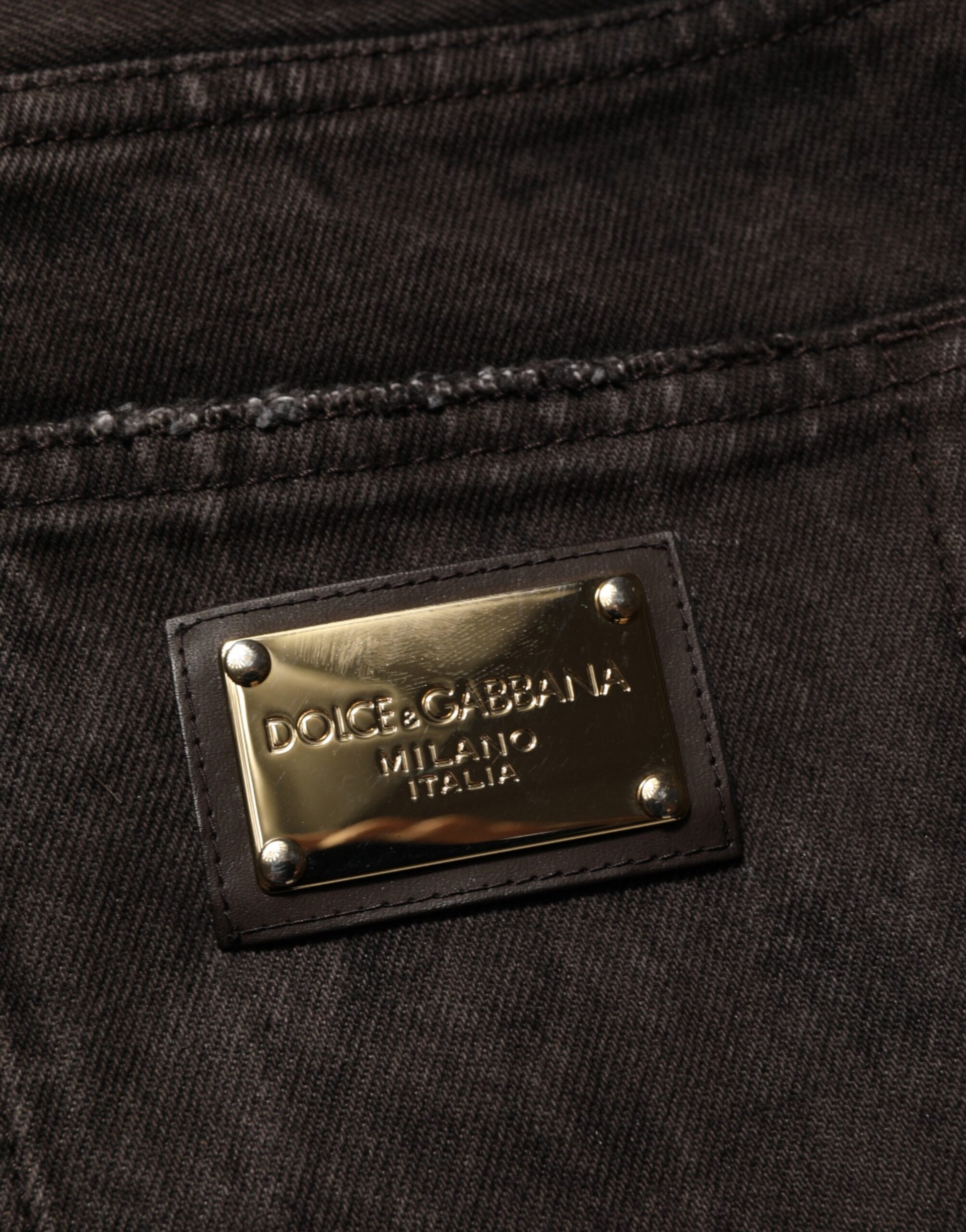 Dolce & Gabbana Black Cotton Tattered Denim Bermuda Shorts